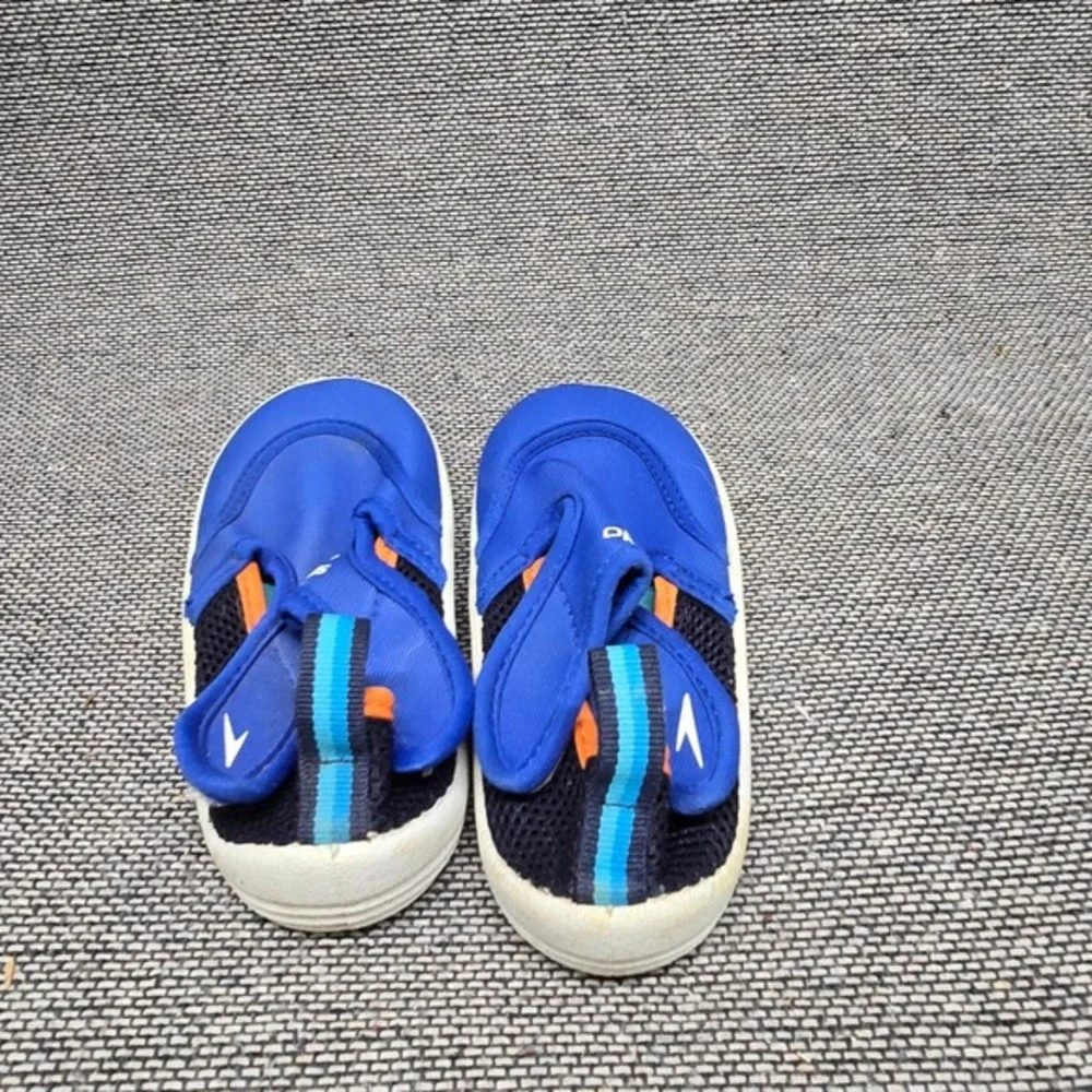 Speedo Kids Water Shoes Size 7-8 Blue Orange Mesh Slip On Swim Pool‎ Beach